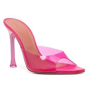 Amina Muaddi Pink Alexa Translucent Glass Slipper Mules, sz IT 38.5 NWOT